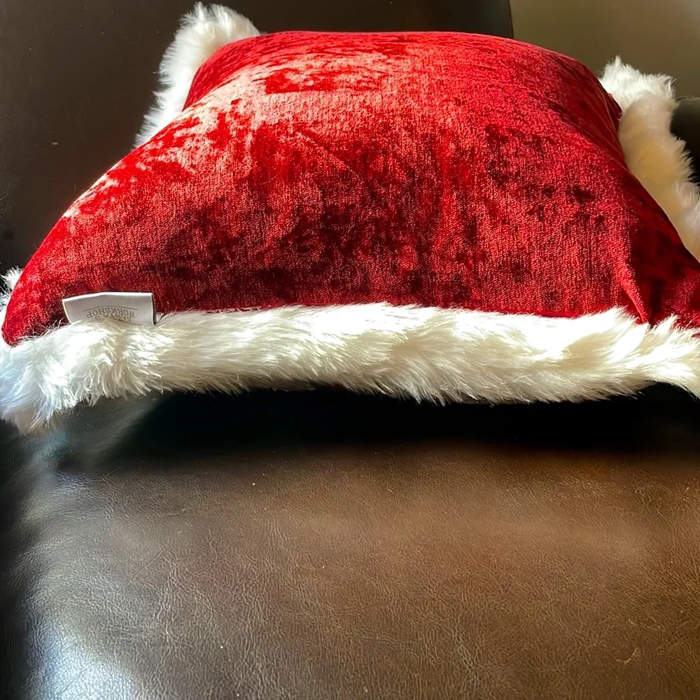🎅🏻Adorable Santa 🎅🏻 Pillow! EUC 🎅🏻 White fluffy trim adds extra flair!